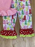 Pretty in Pink Appliqued Tree Ruffle Pants Outfit (HOLIDAY 2021070056)