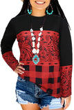 Plaid Tribal Print Splicing Long Sleeve Top