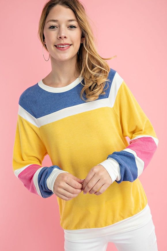 Yellow Terry Color Block Top