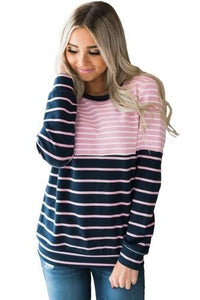 Pink Striped Colorblock Crew