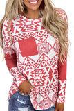 Aztec Print Splicing Pocket Long Sleeve Top