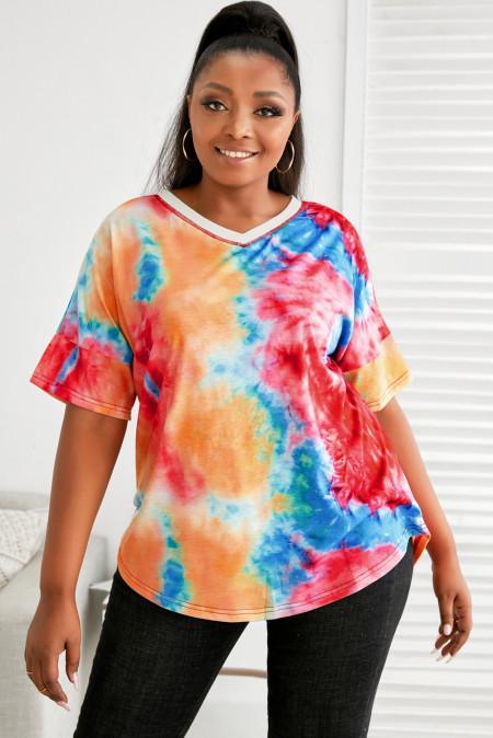 Multicolor Tie-dye Plus Size Tee