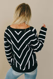 Black V Neck Stripe Long Sleeve Cardigan