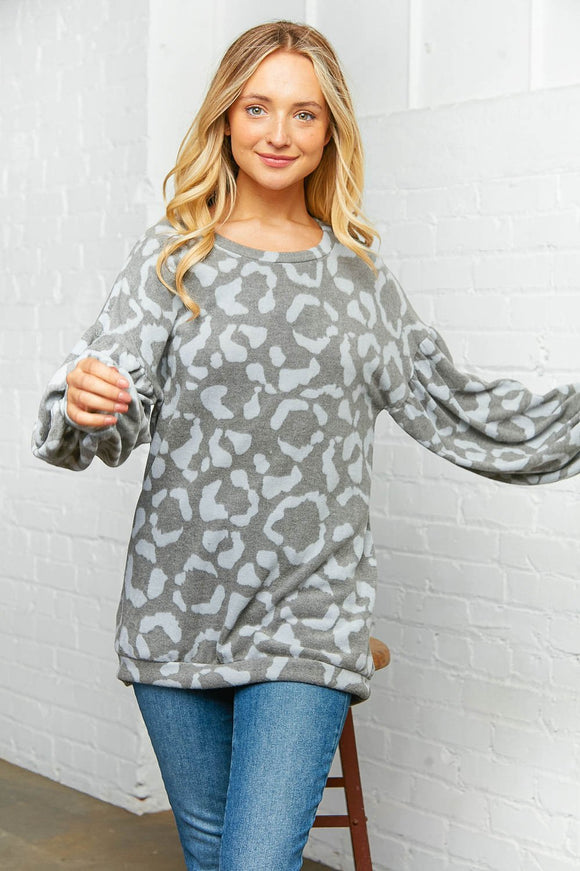 Grey Animal Soft Hacci Knit Top