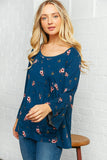 Navy Floral Bell Sleeve Babydoll Peplum Top