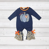 Hello Fall Indigo Pumpkin Leopard Heart Romper (FSP2008)