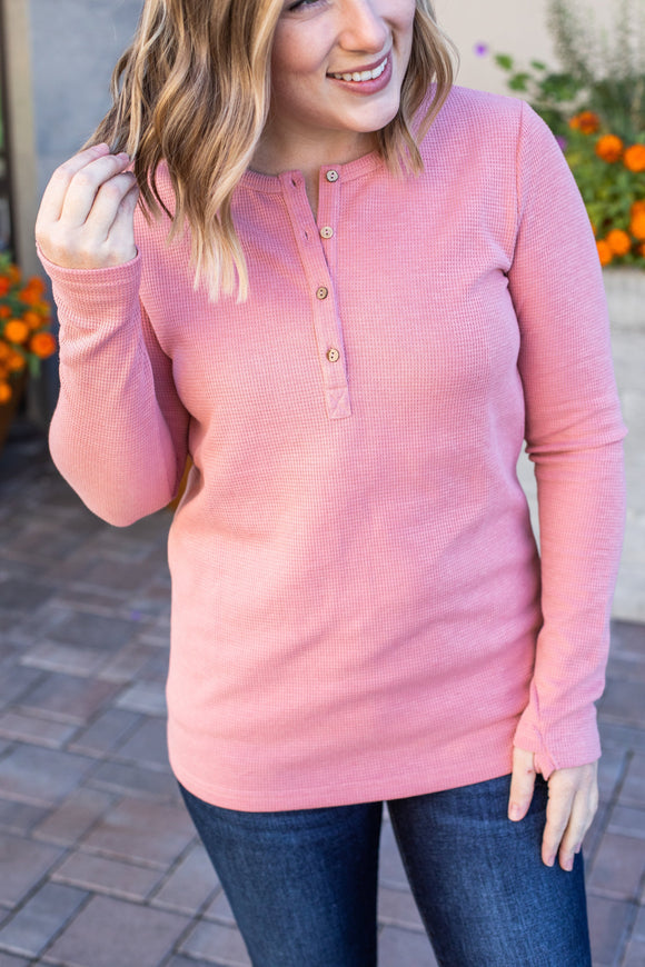 Harper Long Sleeve Henley - Rose