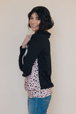 Cowl Neck Sequin Leopard Splicing Hoodie