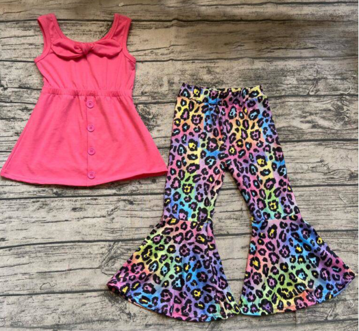 Pink Bow 'n Button Tank with Psychedelic Animal Print Bell Bottoms