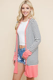 Coral Striped Cardigan