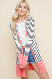 Coral Striped Cardigan