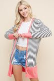 Coral Striped Cardigan