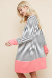 Coral Striped Cardigan