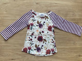 Purple/White Stripe Sleeves Floral Top (Fall 2021081011)-sparkledots-sparkledots