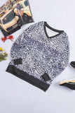 Gray V Neck Drop-Shoulder Sleeve Leopard Color Block Top