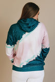 Green Hooded Tie Dye Print Pocket Casual