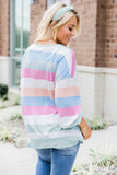 Multicolor Striped Colorblock Long Sleeve Pullover Sweatshirt