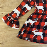 Red & Black Buffalo Plaid Ruffle Sleeve Deer Dress (HOLIDAY 2021070055)