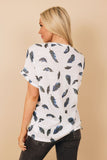 White Feather Print Short Sleeve Tee