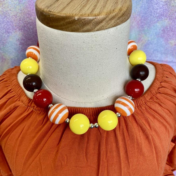 Yellow, Red, Brown & Orange Stripe Bubble Necklace (2021072014)-sparkledots-sparkledots