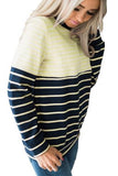 Yellow Striped Accent Color Blocked Long Sleeve top