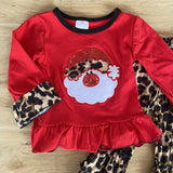 Red Leopard Ruffles Appliqued Sequin Santa Outfit (HOLIDAY 2021070040)