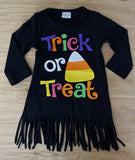 Black TRICK or TREAT Fringe Hem Tunic (Fall 2021071066)