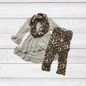 Gray Ruffled HiLo Top w/Leopard Pants & Scarf AUGCU1020-sparkledots-sparkledots