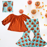 Orange Ruffled Top w/Happy Pumpkin Bell Bottoms (Fall 2021071020)