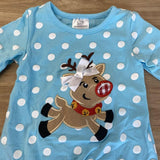 Blue and White Polka Dot Reindeer Applique Ruffle Romper (HOLIDAY 2021070060)