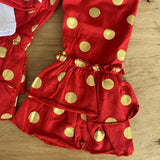 Gold 'n Red Polka Dot Reindeer Ruffle Pants Outfit (HOLIDAY 2021070039)