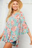 Minty Blue Floral Bell Sleeve Tunic