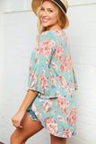 Minty Blue Floral Bell Sleeve Tunic