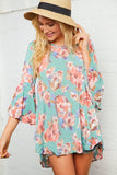 Minty Blue Floral Bell Sleeve Tunic