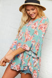 Minty Blue Floral Bell Sleeve Tunic