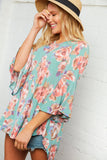 Minty Blue Floral Bell Sleeve Tunic