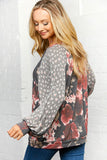 Rose Floral Print and Leopard Dolman Top