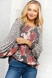 Rose Floral Print and Leopard Dolman Top