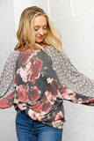 Rose Floral Print and Leopard Dolman Top