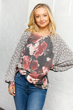 Rose Floral Print and Leopard Dolman Top