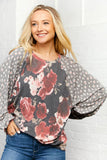 Rose Floral Print and Leopard Dolman Top