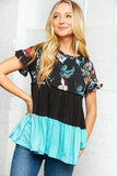 Floral Print Ruffle Sleeve Layered Frill Top