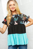 Floral Print Ruffle Sleeve Layered Frill Top