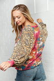 Wide Sleeve Tie Dye Leopard Print Loose Fit Top