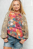 Wide Sleeve Tie Dye Leopard Print Loose Fit Top