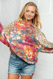 Wide Sleeve Tie Dye Leopard Print Loose Fit Top