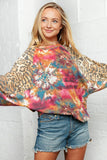 Wide Sleeve Tie Dye Leopard Print Loose Fit Top