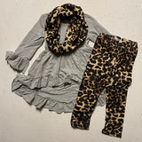 Gray Ruffled HiLo Top w/Leopard Pants & Scarf AUGCU1020-sparkledots-sparkledots