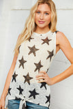 Star Print Cut Out Shoulder Tie Knot Top