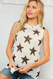 Star Print Cut Out Shoulder Tie Knot Top